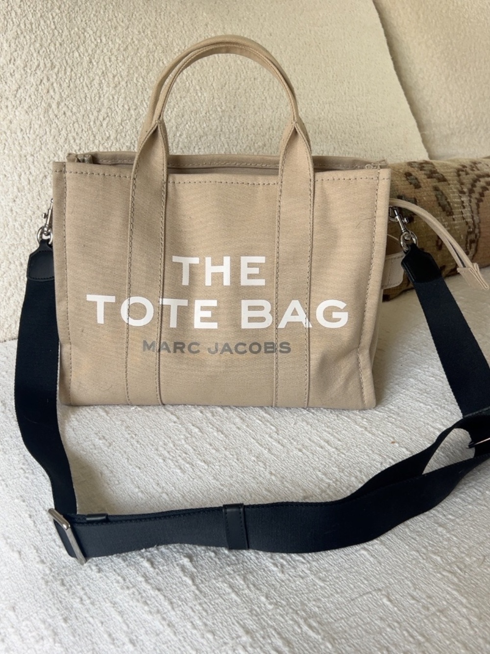 Marc Jacobs Beige Canvas “The Tote Bag” Zip Tote with Crossbody Strap